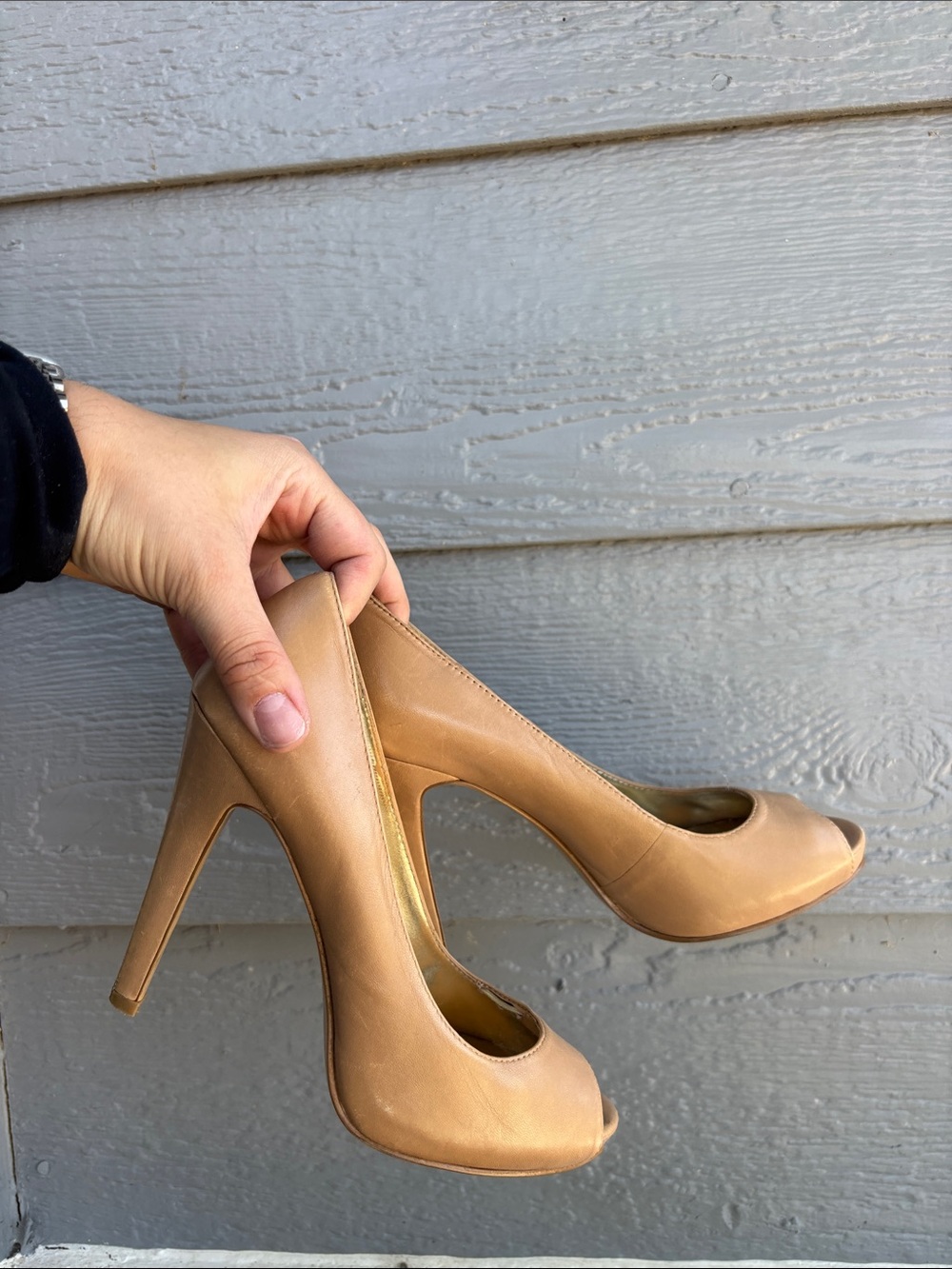 Nine West Tan Peep-Toe Stiletto Heels